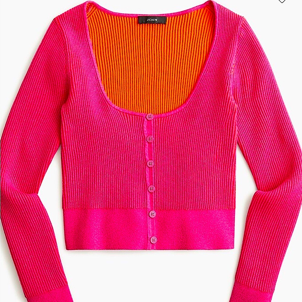 J.Crew Hot Pink & Orange Scoopneck Stretch Cropped Cardigan Top - Grab This Gem!